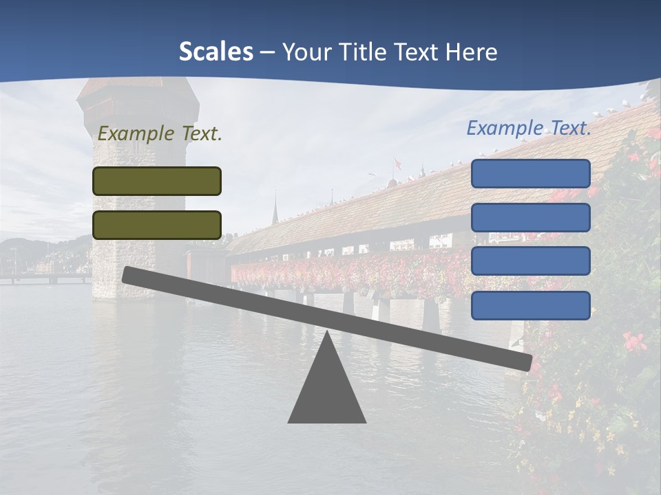 Lake In Lucerne With A Tower And A Bridge, Decorated With Flowers PowerPoint Template