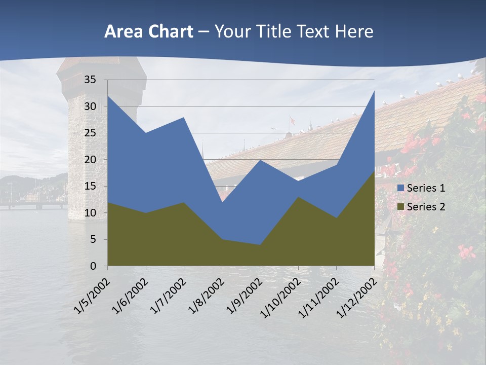 Lake In Lucerne With A Tower And A Bridge, Decorated With Flowers PowerPoint Template