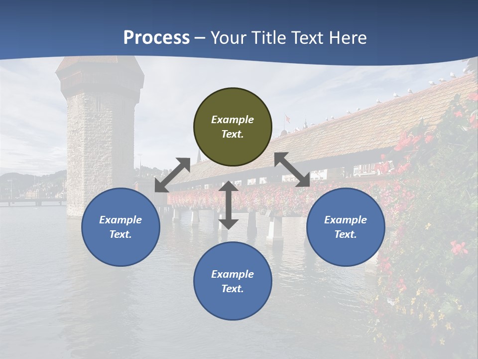 Lake In Lucerne With A Tower And A Bridge, Decorated With Flowers PowerPoint Template