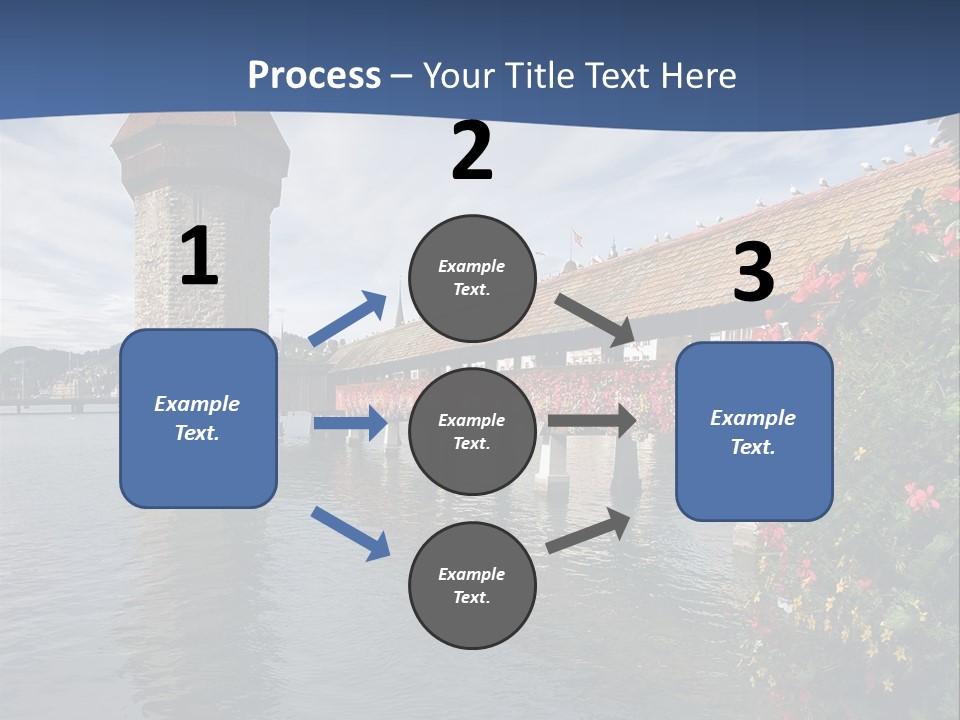 Lake In Lucerne With A Tower And A Bridge, Decorated With Flowers PowerPoint Template