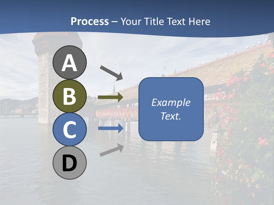 Lake In Lucerne With A Tower And A Bridge, Decorated With Flowers PowerPoint Template