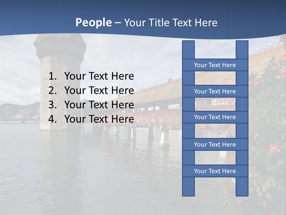 Lake In Lucerne With A Tower And A Bridge, Decorated With Flowers PowerPoint Template