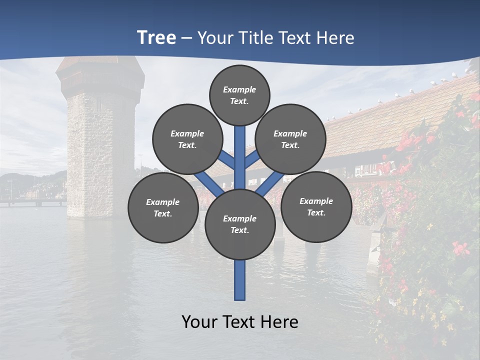 Lake In Lucerne With A Tower And A Bridge, Decorated With Flowers PowerPoint Template