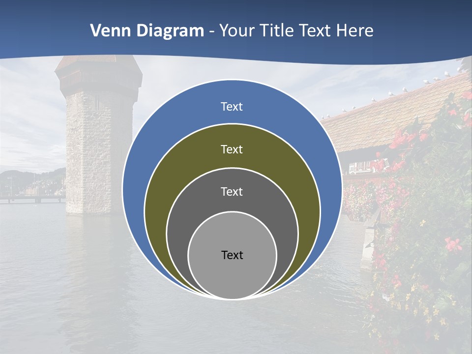 Lake In Lucerne With A Tower And A Bridge, Decorated With Flowers PowerPoint Template