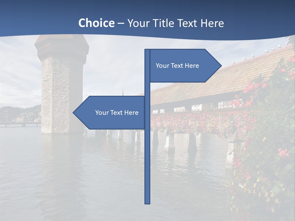 Lake In Lucerne With A Tower And A Bridge, Decorated With Flowers PowerPoint Template