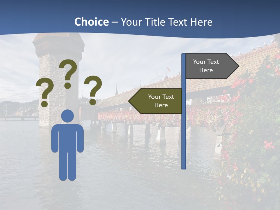 Lake In Lucerne With A Tower And A Bridge, Decorated With Flowers PowerPoint Template