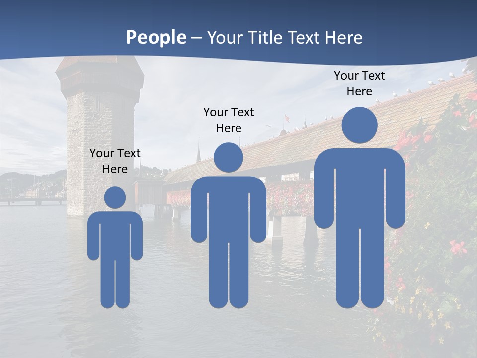 Lake In Lucerne With A Tower And A Bridge, Decorated With Flowers PowerPoint Template