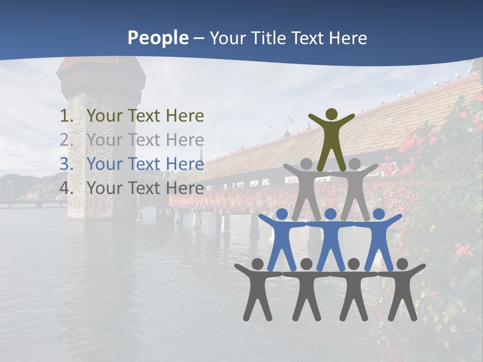 Lake In Lucerne With A Tower And A Bridge, Decorated With Flowers PowerPoint Template