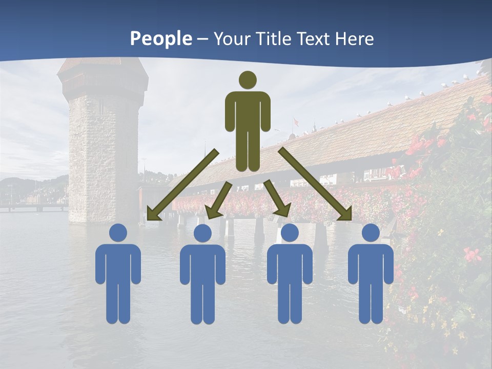 Lake In Lucerne With A Tower And A Bridge, Decorated With Flowers PowerPoint Template