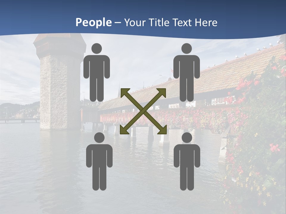 Lake In Lucerne With A Tower And A Bridge, Decorated With Flowers PowerPoint Template