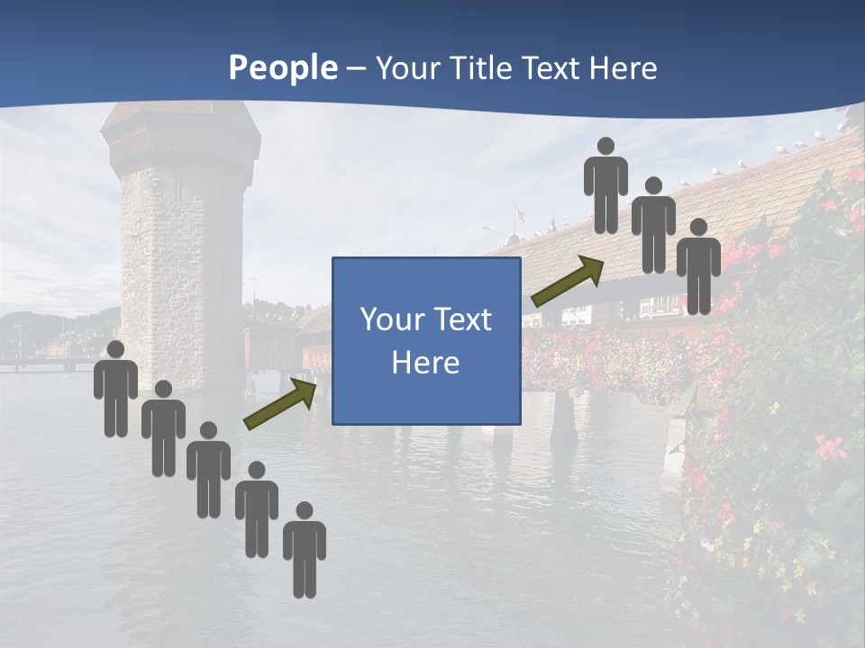 Lake In Lucerne With A Tower And A Bridge, Decorated With Flowers PowerPoint Template