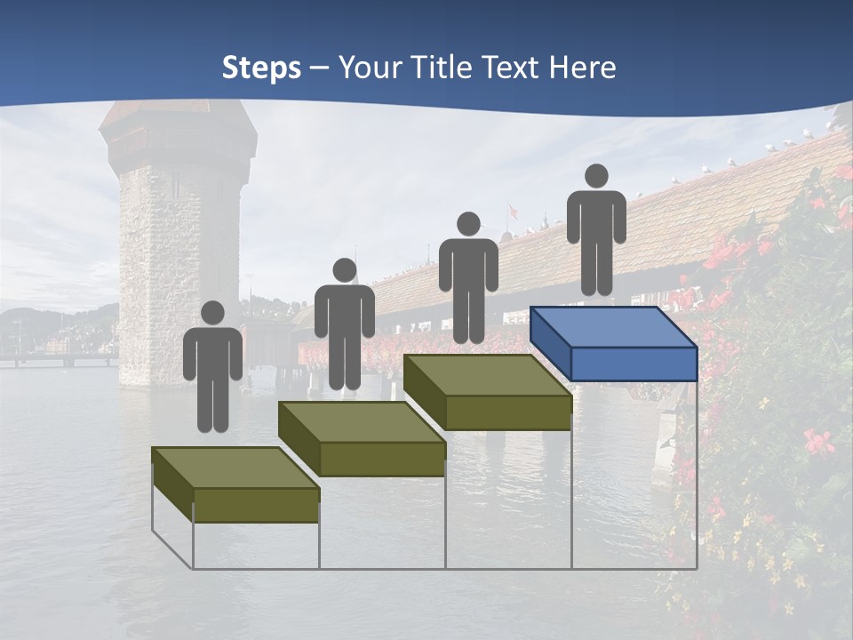 Lake In Lucerne With A Tower And A Bridge, Decorated With Flowers PowerPoint Template