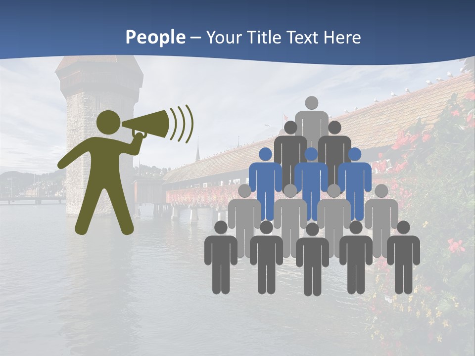 Lake In Lucerne With A Tower And A Bridge, Decorated With Flowers PowerPoint Template