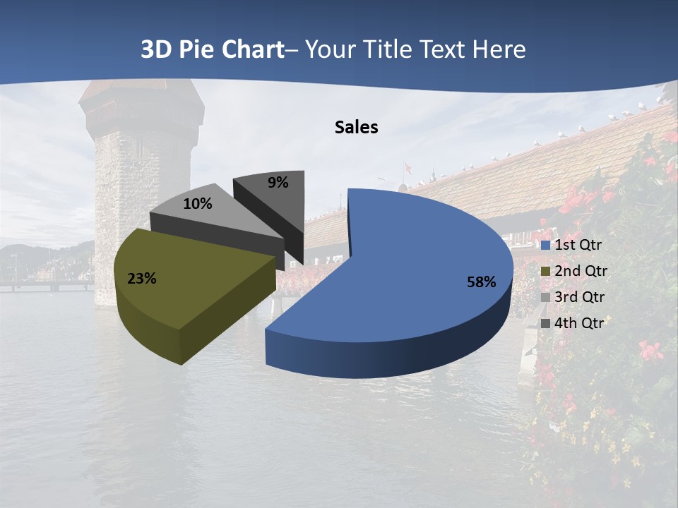 Lake In Lucerne With A Tower And A Bridge, Decorated With Flowers PowerPoint Template