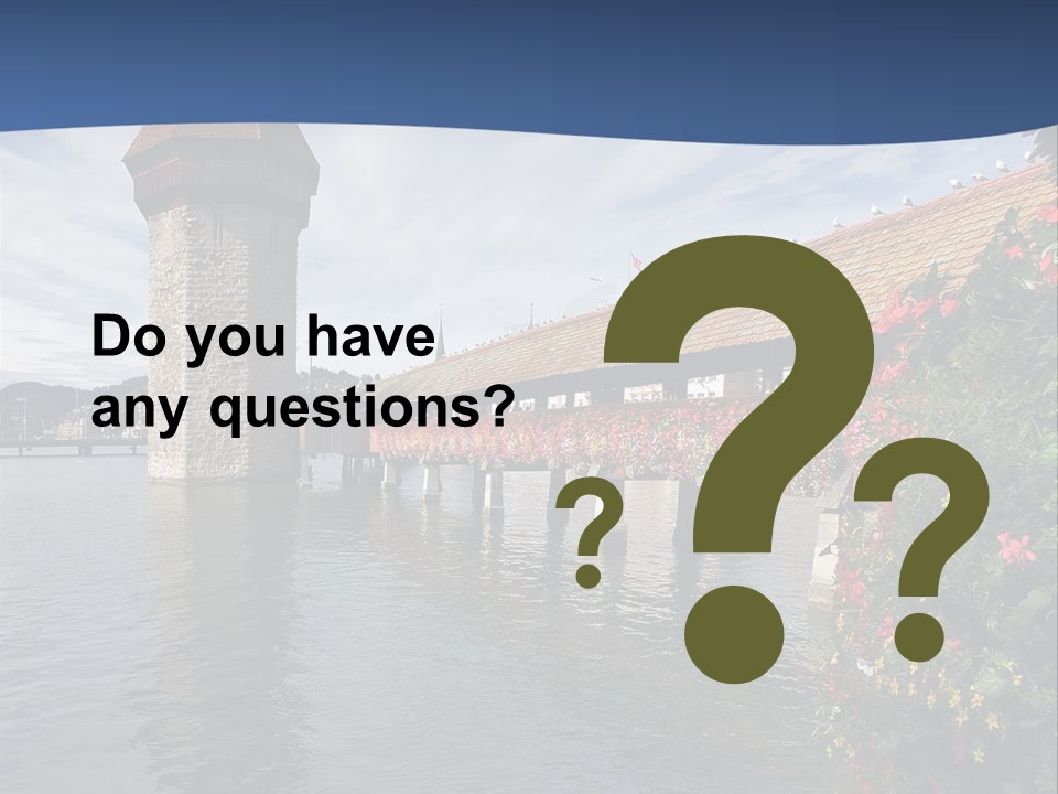 Lake In Lucerne With A Tower And A Bridge, Decorated With Flowers PowerPoint Template