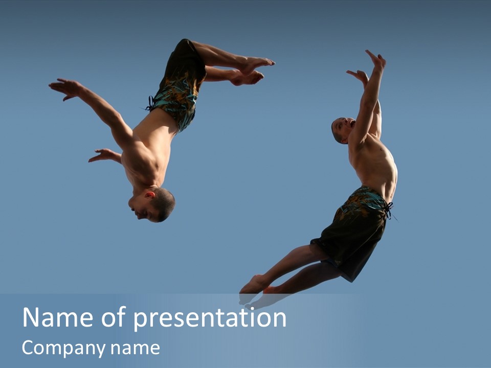 An Image Of Two Flying Young Athletic Men PowerPoint Template