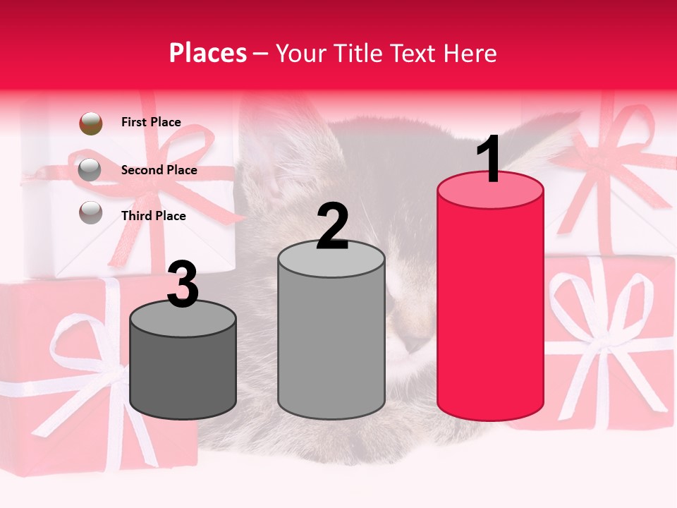 A Kitten Sleeping Next To A Pile Of Wrapped Presents PowerPoint Template