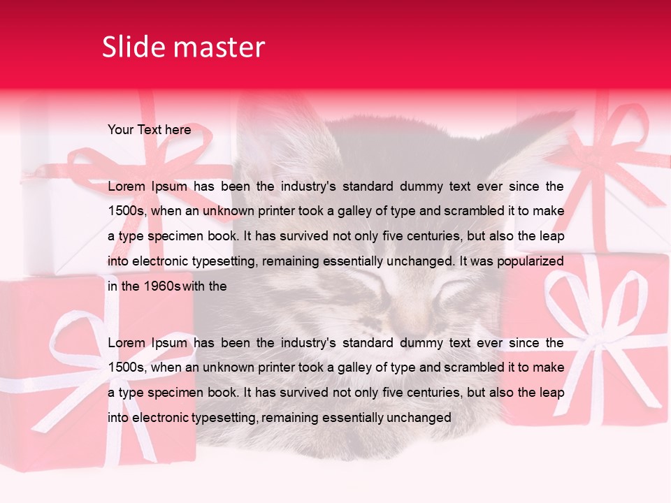A Kitten Sleeping Next To A Pile Of Wrapped Presents PowerPoint Template