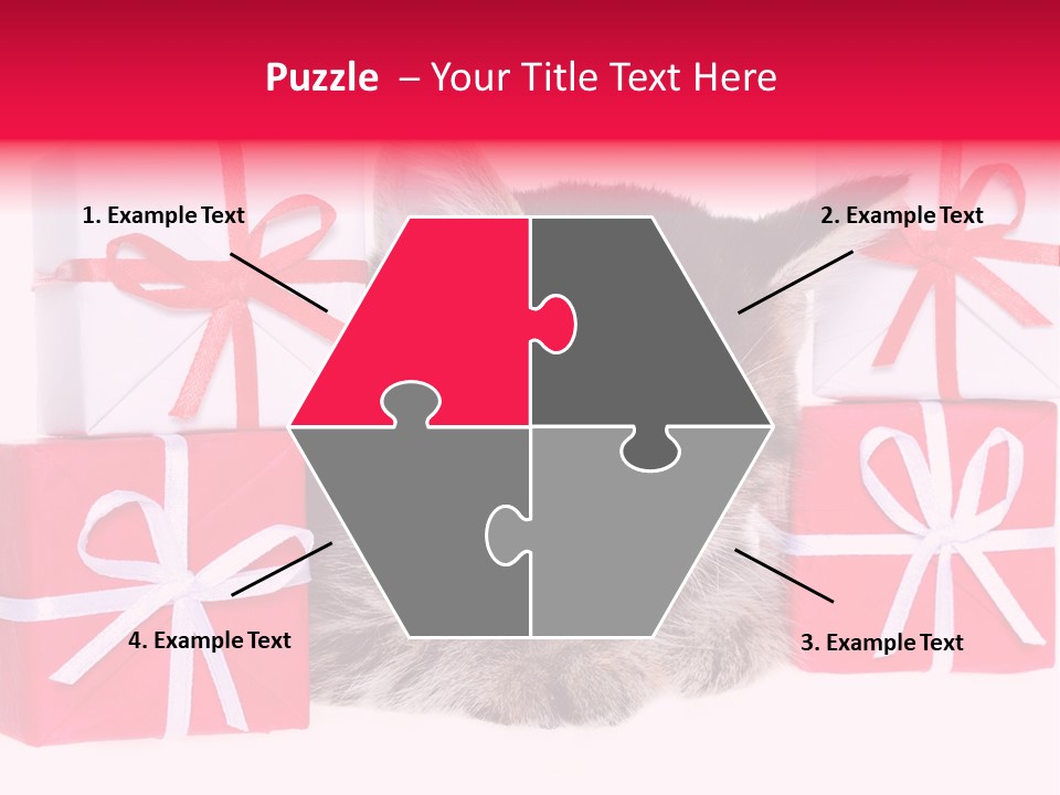 A Kitten Sleeping Next To A Pile Of Wrapped Presents PowerPoint Template