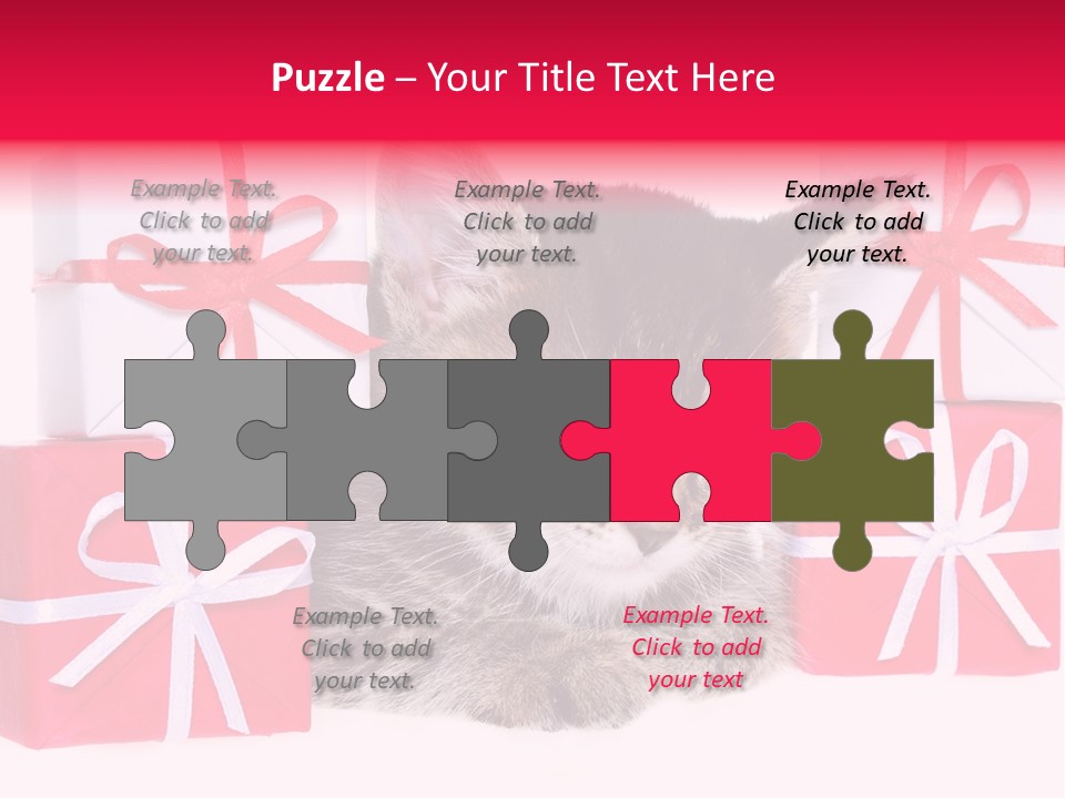 A Kitten Sleeping Next To A Pile Of Wrapped Presents PowerPoint Template