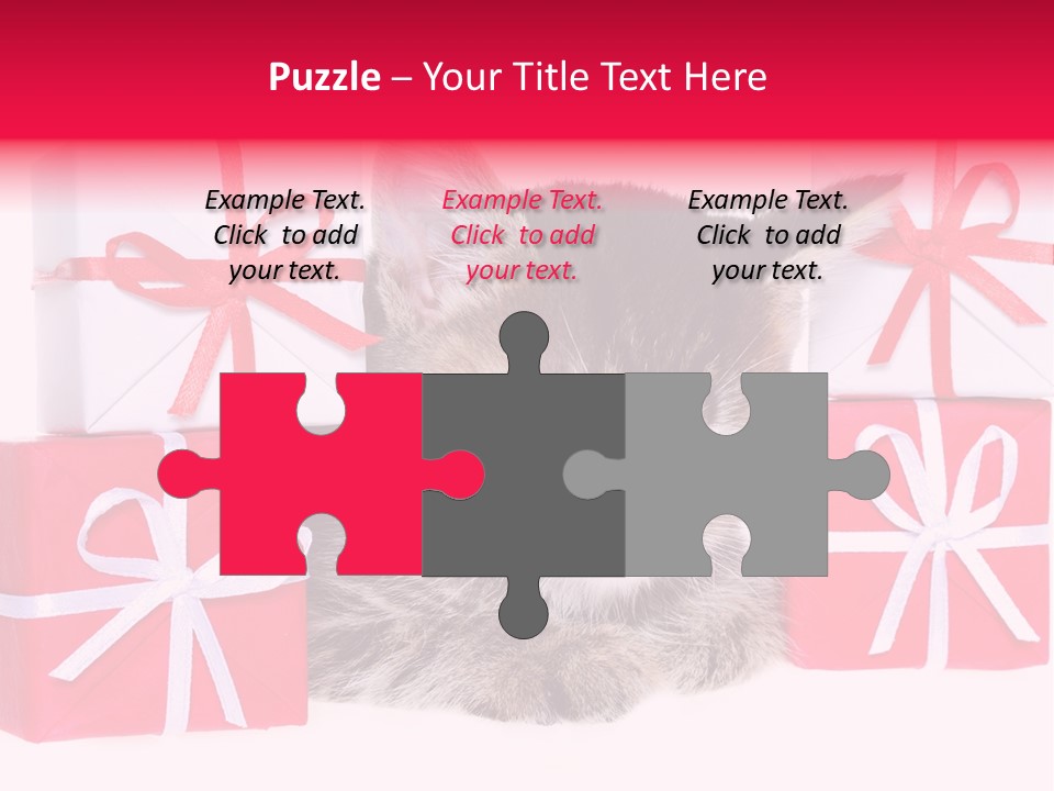 A Kitten Sleeping Next To A Pile Of Wrapped Presents PowerPoint Template