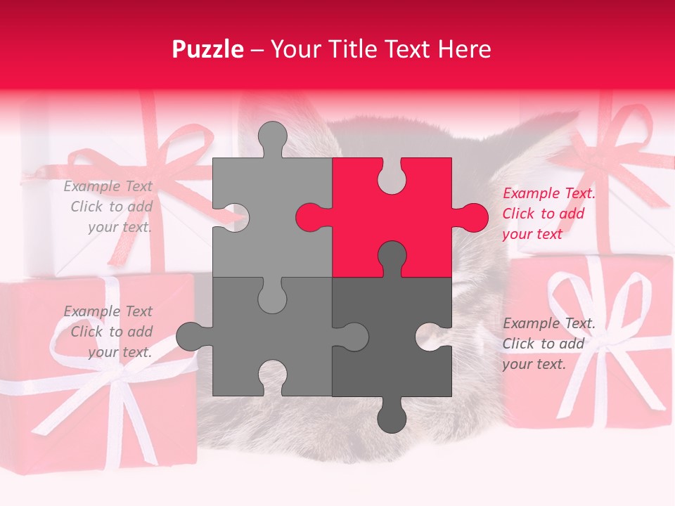 A Kitten Sleeping Next To A Pile Of Wrapped Presents PowerPoint Template