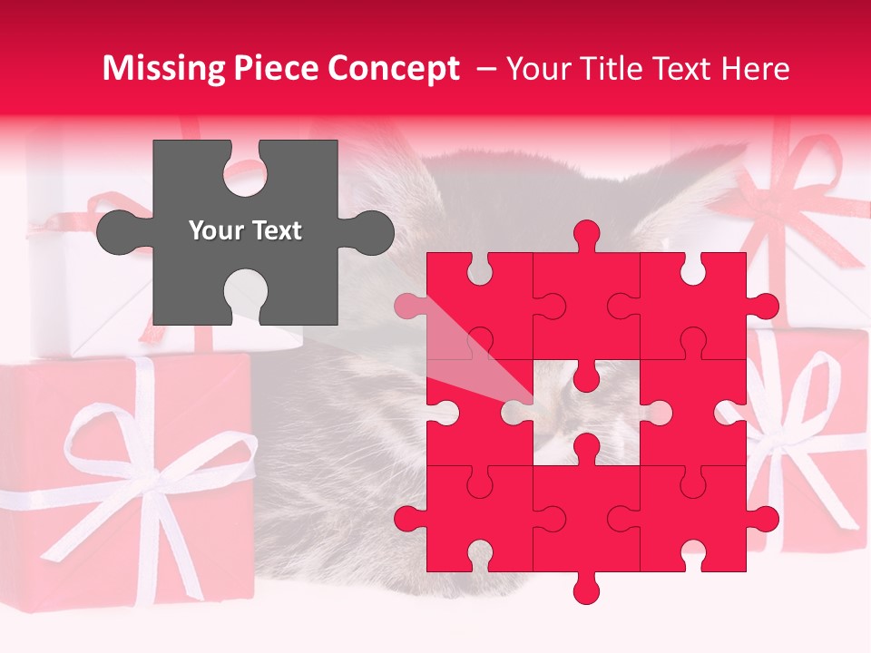 A Kitten Sleeping Next To A Pile Of Wrapped Presents PowerPoint Template