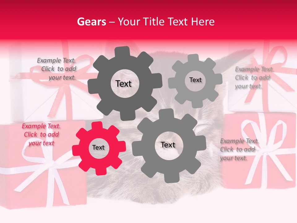 A Kitten Sleeping Next To A Pile Of Wrapped Presents PowerPoint Template