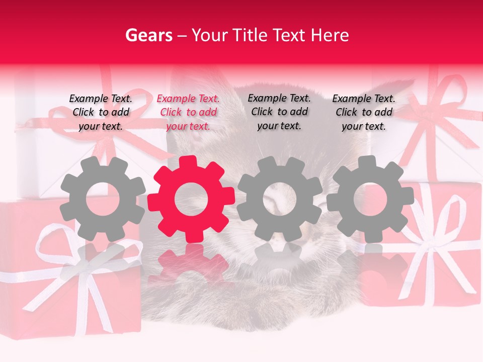 A Kitten Sleeping Next To A Pile Of Wrapped Presents PowerPoint Template
