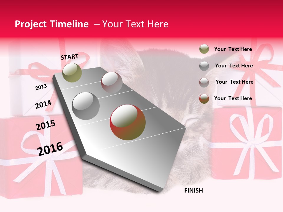 A Kitten Sleeping Next To A Pile Of Wrapped Presents PowerPoint Template