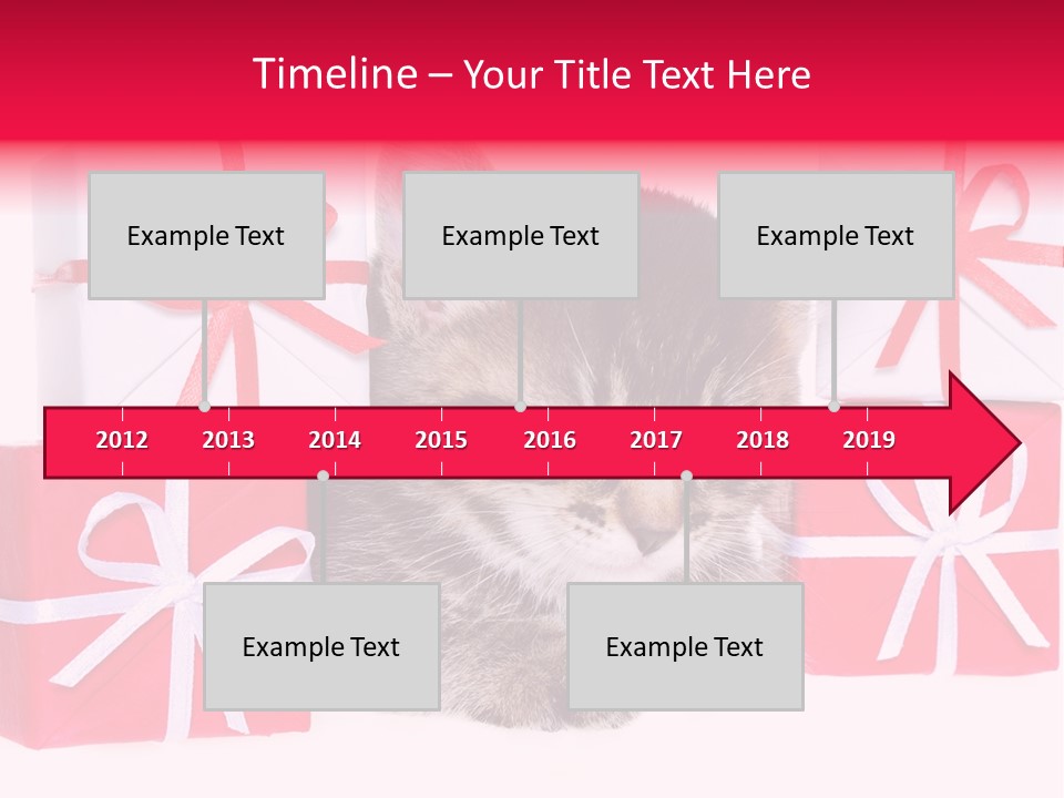 A Kitten Sleeping Next To A Pile Of Wrapped Presents PowerPoint Template