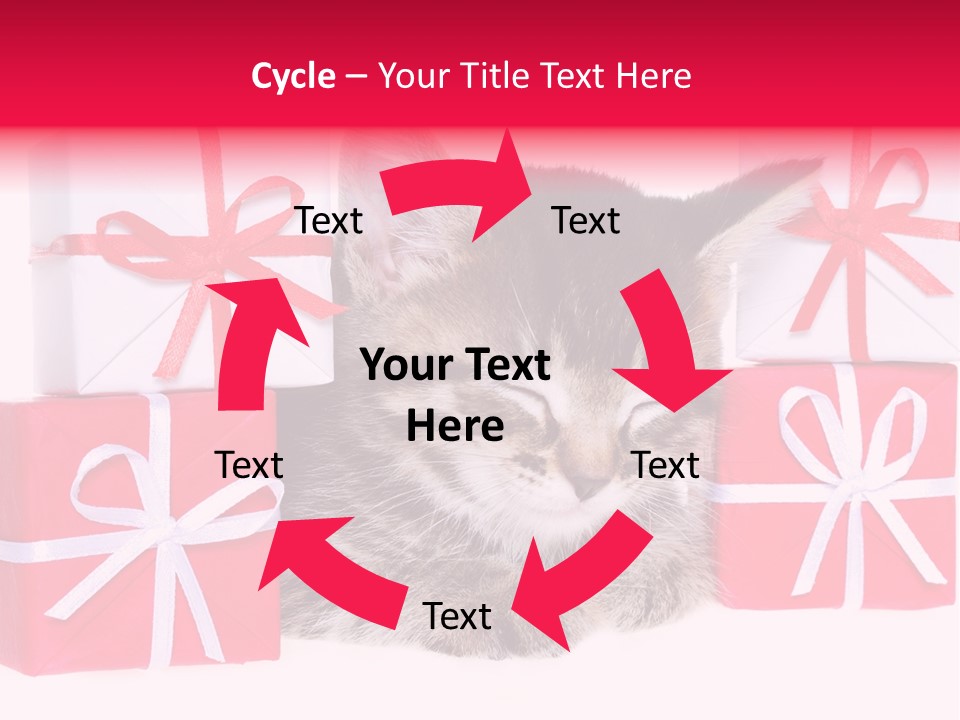 A Kitten Sleeping Next To A Pile Of Wrapped Presents PowerPoint Template