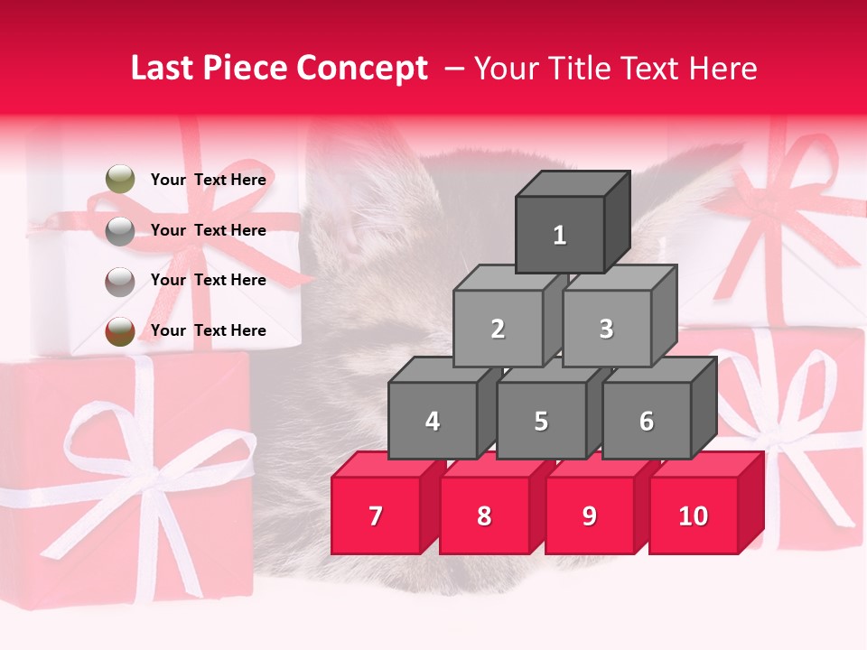 A Kitten Sleeping Next To A Pile Of Wrapped Presents PowerPoint Template