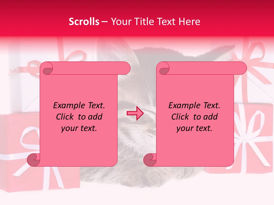 A Kitten Sleeping Next To A Pile Of Wrapped Presents PowerPoint Template