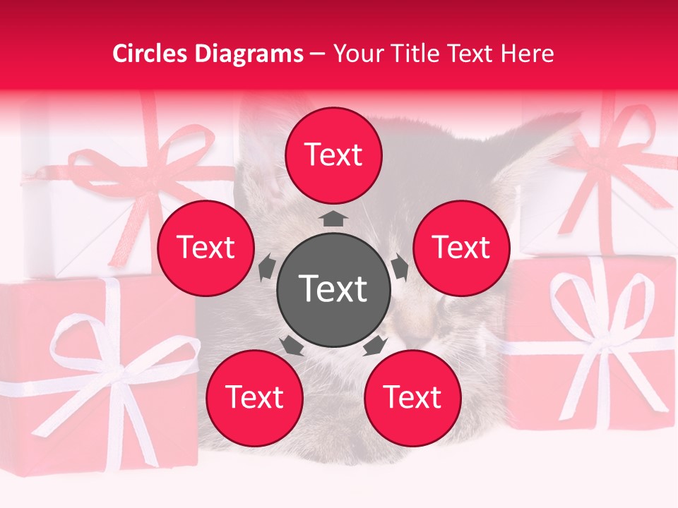A Kitten Sleeping Next To A Pile Of Wrapped Presents PowerPoint Template