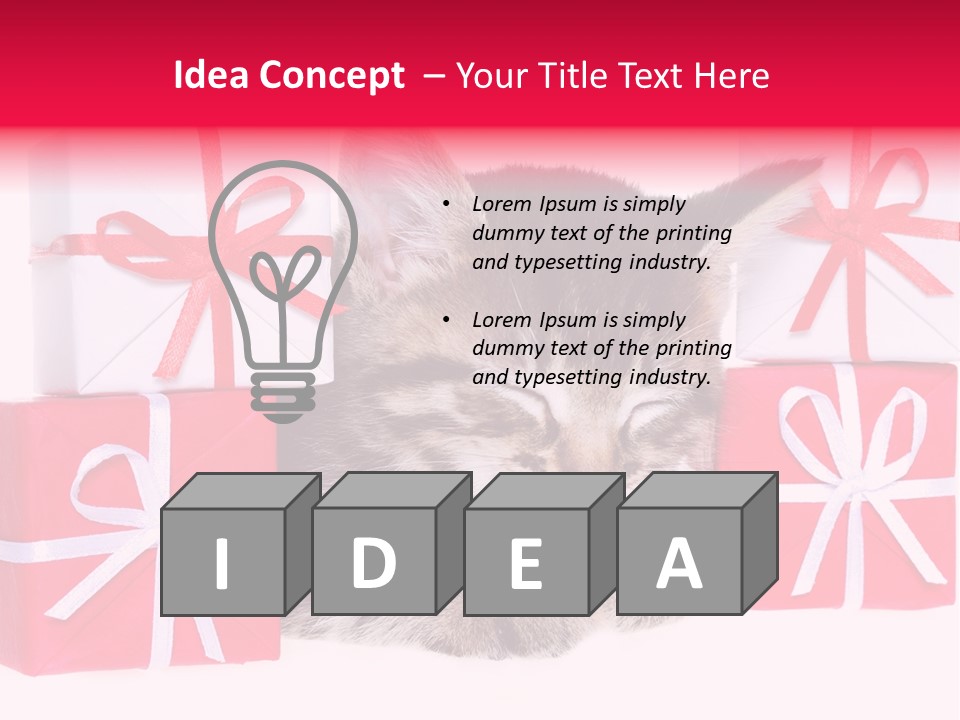 A Kitten Sleeping Next To A Pile Of Wrapped Presents PowerPoint Template