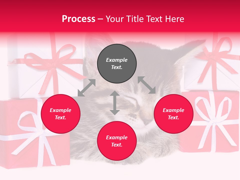 A Kitten Sleeping Next To A Pile Of Wrapped Presents PowerPoint Template