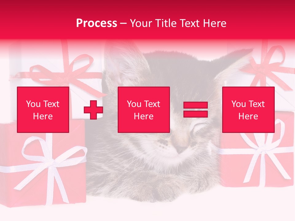 A Kitten Sleeping Next To A Pile Of Wrapped Presents PowerPoint Template