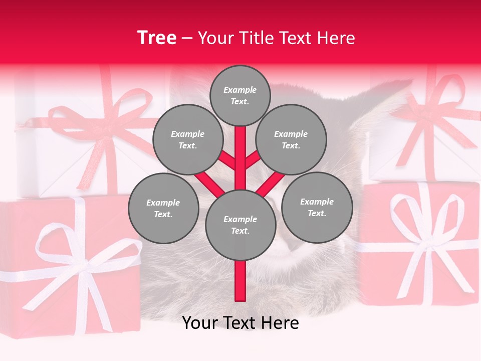 A Kitten Sleeping Next To A Pile Of Wrapped Presents PowerPoint Template