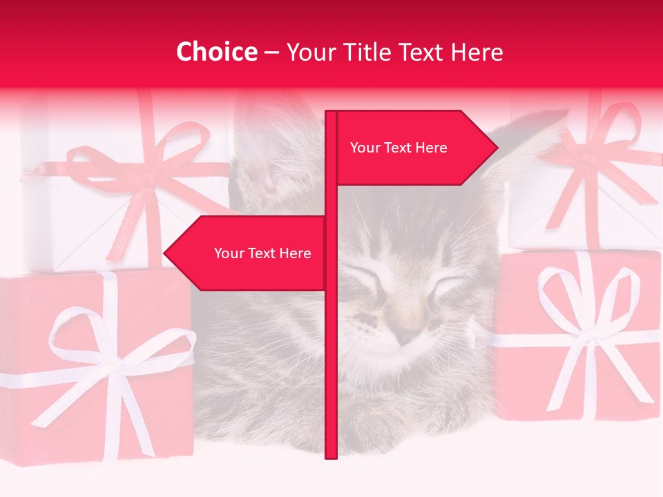 A Kitten Sleeping Next To A Pile Of Wrapped Presents PowerPoint Template