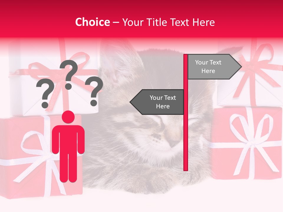 A Kitten Sleeping Next To A Pile Of Wrapped Presents PowerPoint Template