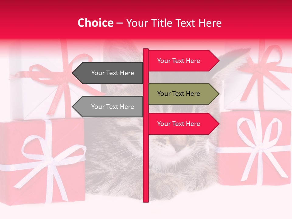 A Kitten Sleeping Next To A Pile Of Wrapped Presents PowerPoint Template