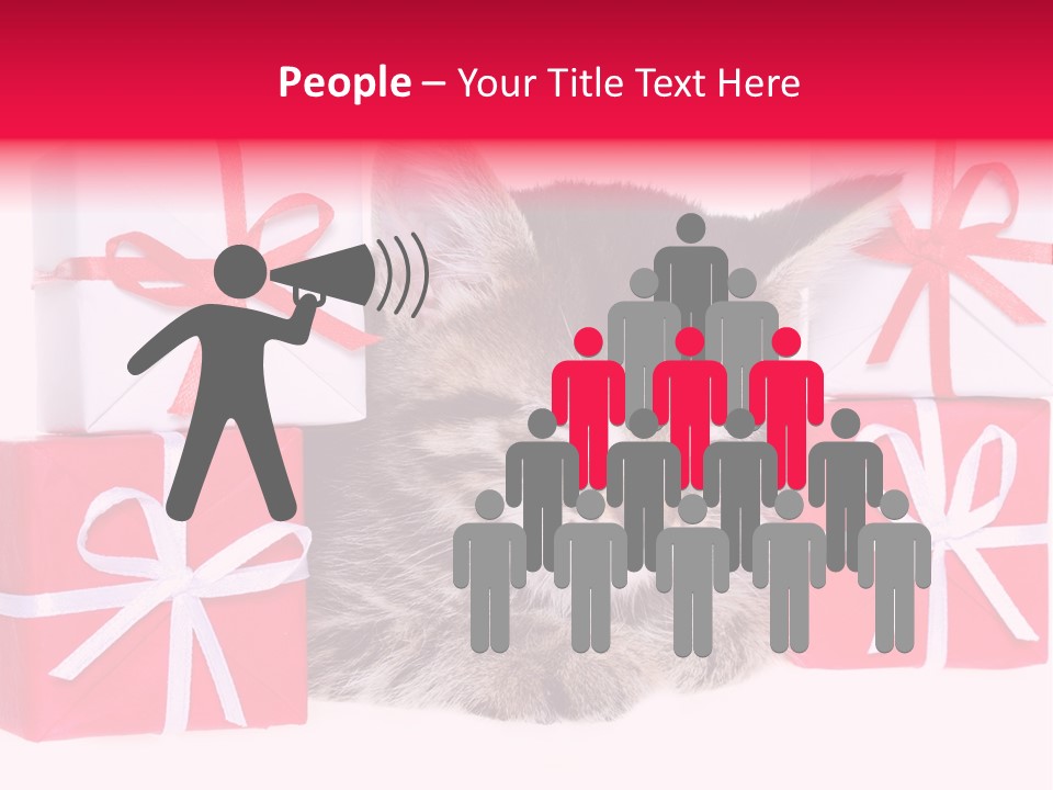 A Kitten Sleeping Next To A Pile Of Wrapped Presents PowerPoint Template