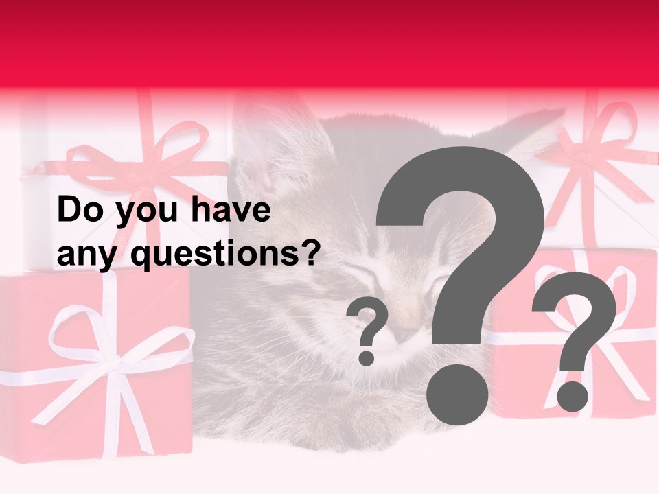 A Kitten Sleeping Next To A Pile Of Wrapped Presents PowerPoint Template