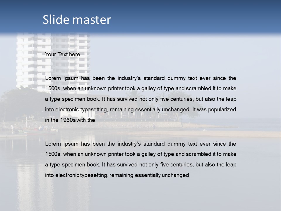 A Large White Building Sitting Next To A Body Of Water PowerPoint Template