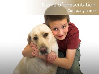 Boy And Dog, Isolated On White PowerPoint Template