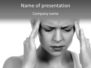 Woman With Severe Migraine Headache Holding Hands To Head PowerPoint Template