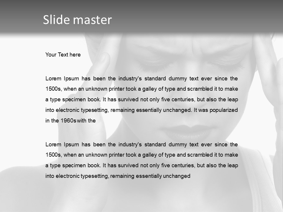 Woman With Severe Migraine Headache Holding Hands To Head PowerPoint Template