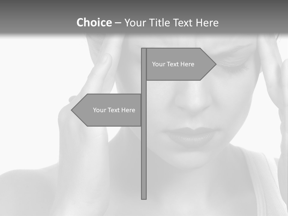 Woman With Severe Migraine Headache Holding Hands To Head PowerPoint Template