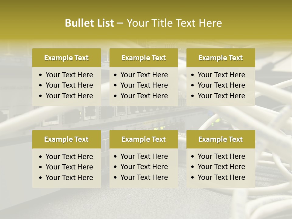 Stacked Network Switches With Cat 5 Cables PowerPoint Template